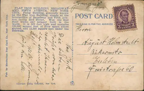 Manhattan-New York City FLATIRON BUILDING, BROADWAY AND FIFTH AVENUE 1920