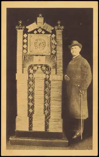 Postkarte Goslar KUNSTUHR aus Strohhalmen gefertigt Aug Lehrke Eisenbahner 1920