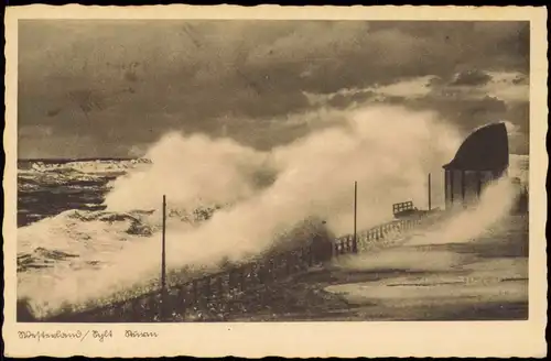 Ansichtskarte Westerland-Sylt Strand Nordsee Sturmflut Promenade 1936