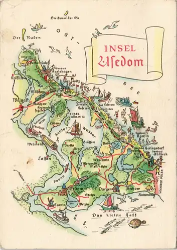 Ansichtskarte Usedom Landkarten-Ansichtskarten: Insel Usedom 1968