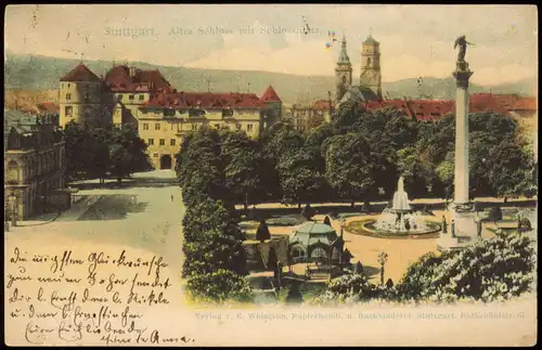 Ansichtskarte Stuttgart Altes Schloss mit Schlossplatz 1901