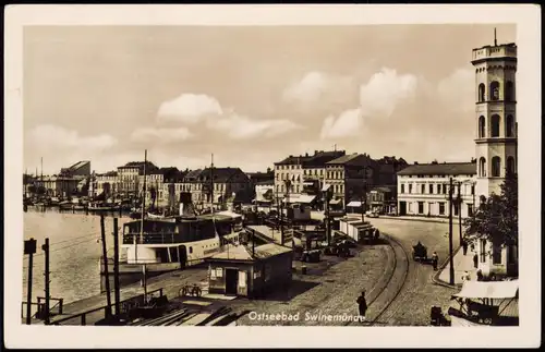 Postcard Swinemünde Świnoujście Dampfer und Hotel, Pommern 1933