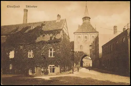Ansichtskarte Stralsund Küter Tor, Straßenpartie 1924