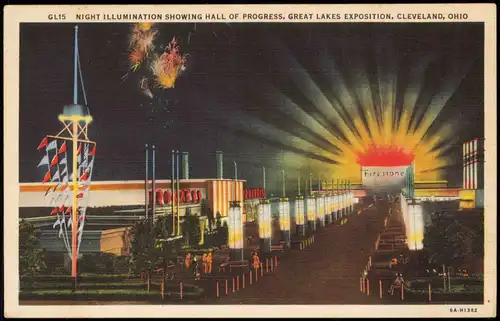 Postcard Cleveland Night Illumination Great Lakes Exposition 1932