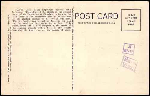 Postcard Cleveland Night Illumination Great Lakes Exposition 1932
