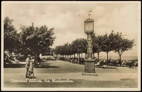 Ansichtskarte Ahlbeck (Usedom) Strandpromenade, Konzertmuschel Uhr 1931