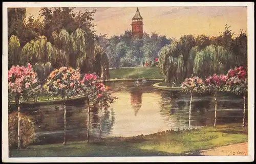 Wien Türkenschanz-Park, Aussichtswarte Wiener Aquarell-Kunst 1926