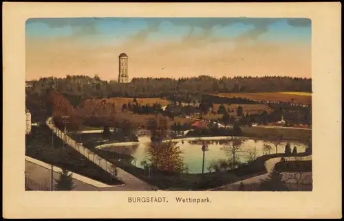 Ansichtskarte Burgstädt Wettinpark - colorierte Ak 1914