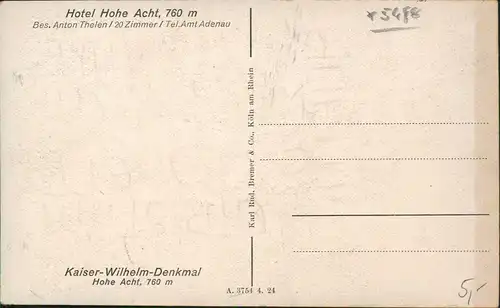 Ansichtskarte Adenau Kaiser-Wilhelm-Denkmal Hohe Acht, 760 m 1924