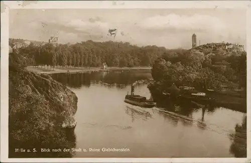 Giebichenstein-Halle (Saale) Blick nach der Stadt u. Ruine, Dampfer 1930