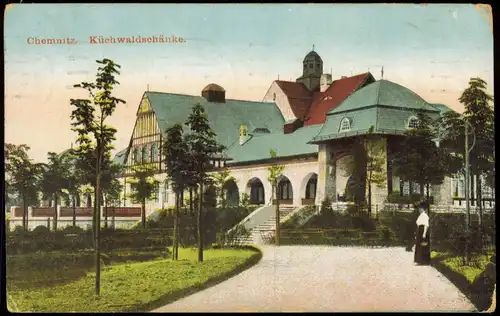 Ansichtskarte Chemnitz Küchwaldschänke (Außenansicht Gasthaus) 1913