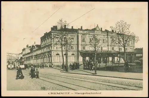 Ansichtskarte Chemnitz Hauptbahnhof Tram am Bahnhof Vorplatz 1927