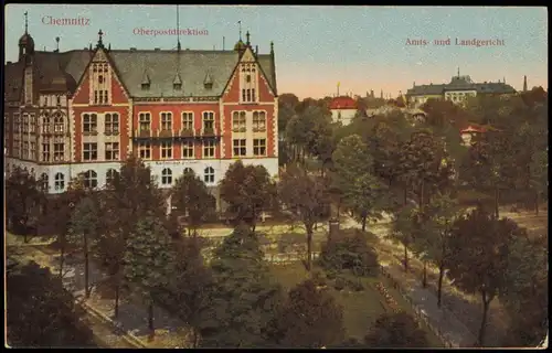 Chemnitz Panorama-Ansicht mit Oberpostdirektion u. Amts- und Landgericht 1928