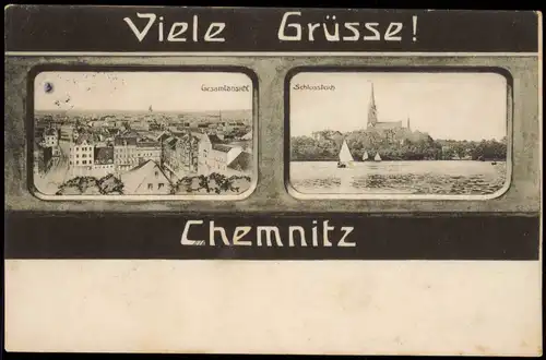 Ansichtskarte Chemnitz 2-Bild-Karte mit Stadtteilansichten 1905