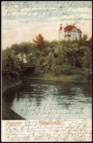 Ansichtskarte Chemnitz Stadtpark Partie 1905   gelaufen mit Stempel