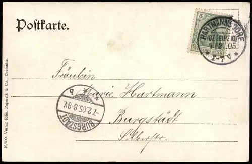 Ansichtskarte Chemnitz Stadtpark Partie 1905   gelaufen mit Stempel