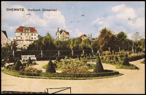 Ansichtskarte Chemnitz Stadtpark mit Rosarium 1919