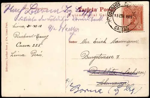 Postcard Lima Laboratorio Quimico Municipal Peru 1911