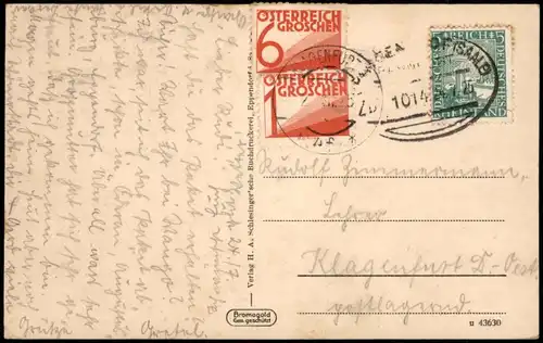 Ansichtskarte Eppendorf Sachsen 1924 Goldrand  Bahnpoststempel, Misch-Frankatur