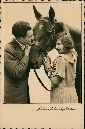 Ansichtskarte  Glückwunsch Geburtstag Birthday, Paar mit Pferd (Horse) 1938