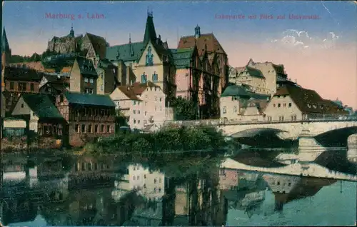 Ansichtskarte Marburg an der Lahn Lahnpartie mit Blick auf Universität. 1928