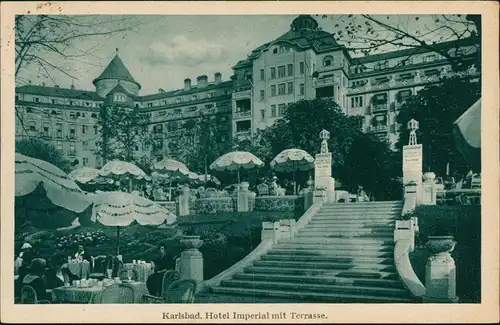 Postcard Karlsbad Karlovy Vary Hotel Imperial, Terrasse 1929