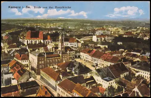 Ansichtskarte Kamenz  Blick von der Hauptkirche 1917  gel. Feldpoststempel