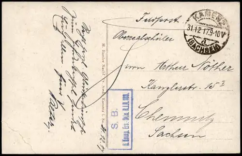 Ansichtskarte Kamenz  Blick von der Hauptkirche 1917  gel. Feldpoststempel