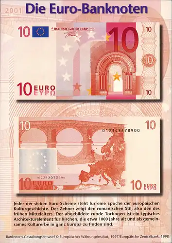 Ansichtskarte  Motivkarte Die Euro-Banknoten hier 10-EUR-Schein 2001