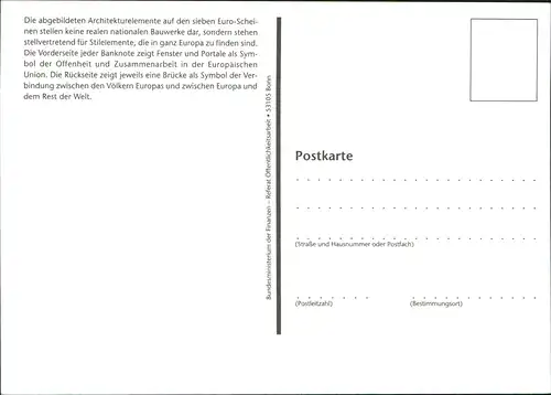 Ansichtskarte  Motivkarte Die Euro-Banknoten hier 10-EUR-Schein 2001