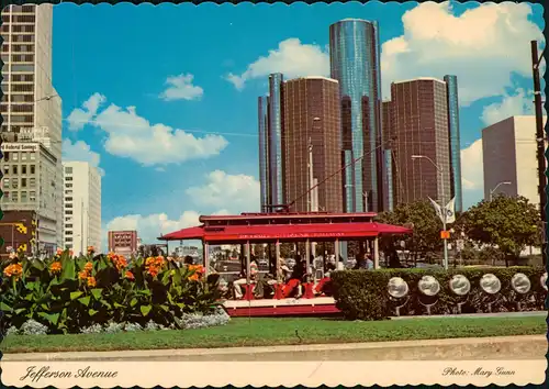 Postcard Detroit City View: Detroit's quaint little trolley stand 1970