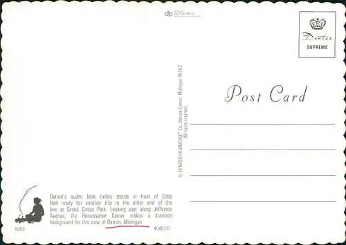 Postcard Detroit City View: Detroit's quaint little trolley stand 1970