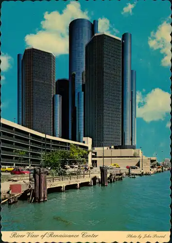 Postcard Detroit River View of Renaissance Center 1970