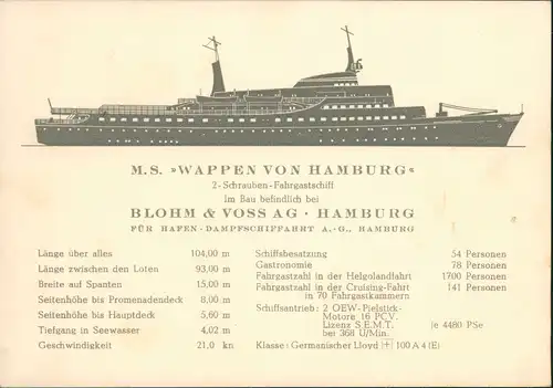 M.S. WAPPEN VON HAMBURGFahrgastschiff 1962  Erinnerung an den Stapellauf
