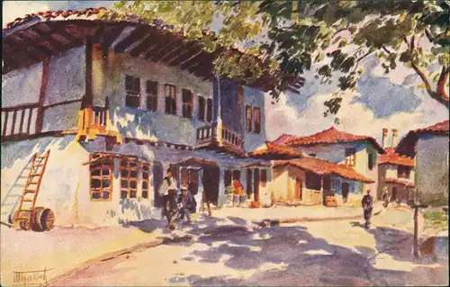 Künstlerkarte: Rue de Prichtina Aquarell de T. Chyrakitch 1920