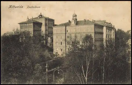 Ansichtskarte Mittweida Technikum, Seitenansicht 1912