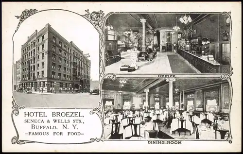 Postcard Buffalo HOTEL BROEZEL, SENECA & WELLS 3 Bild New York 1913
