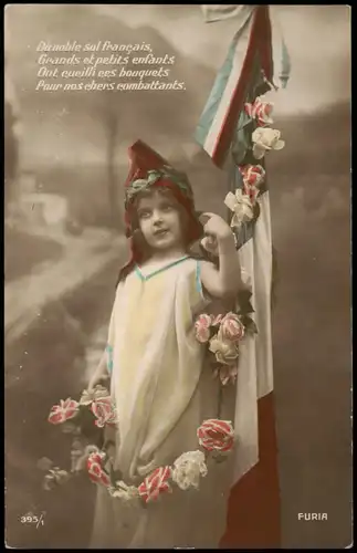 .Frankreich Patriotika Frankreich France Patrie Mädchen Flagge Fotokunst 1914