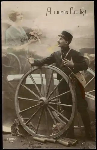 .Frankreich Patriotika   Patrie France Frau Soldat Kanone Fotokunst 1916