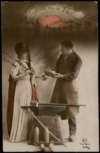 .Frankreich Frau Soldat Waffenfabrik Patriotika Frankreich Patrie France 1914