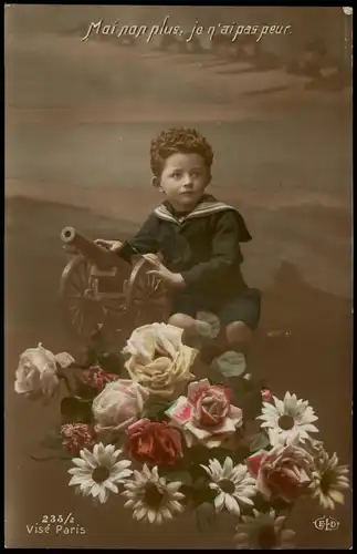 .Frankreich Patriotika Frankreich Patrie France Junge Kanone Blumen 1915