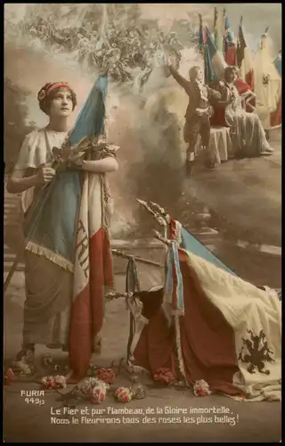 .Frankreich Patriotika Frankreich Fotokunst France Frau vor Kriegsszene 1917