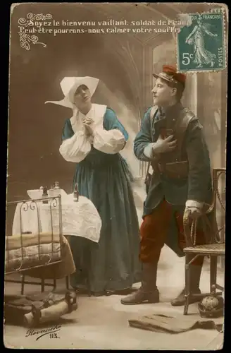 .Frankreich Patriotika Frankreich Frau und Soldat France Militaria 1916