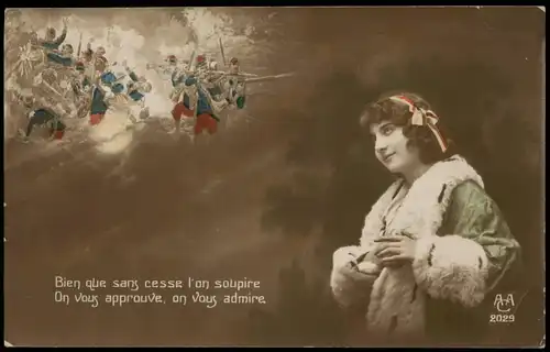 .Frankreich Patriotika France Frau Soldaten Schlacht Fotokunst 1915