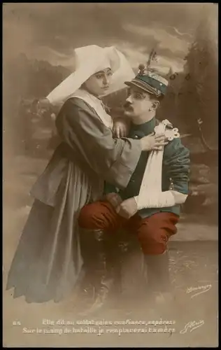 Patriotika Frankreich France Frau kümmert sich um verletzen Soldat Militär1916