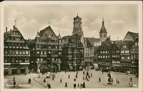 Ansichtskarte Stuttgart Marktplatz, Häuser Litfaßsäule, Geschäfte 1932