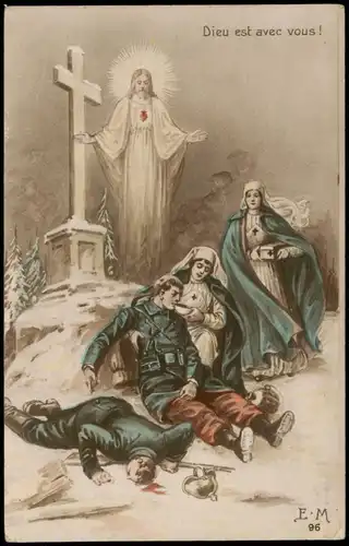 .Frankreich Künstlerkarte France Patriotika Dieu est avec vous ! 1916