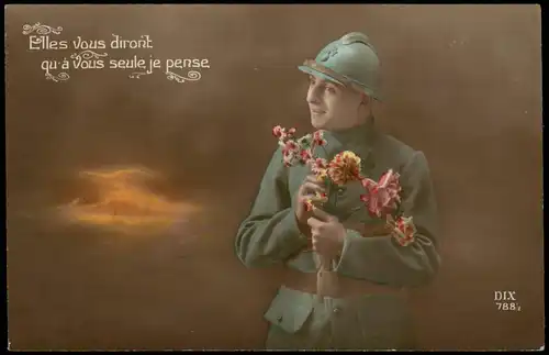 .Frankreich Patriotika Frankreich France Soldat mit Blumen Fotokunst 1917