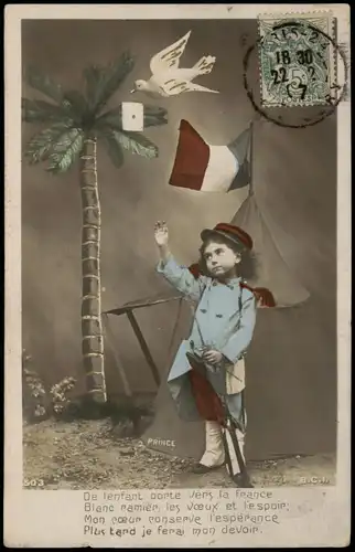 .Frankreich Patriotika Frankreich France Kind als Soldat Brieftaube Afrika 1916