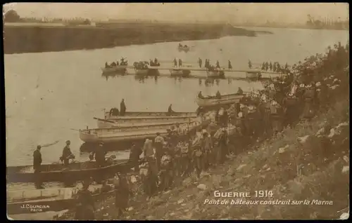 .Frankreich Fotokarte France Pont de bäteaux sur la Marne Militär 1914